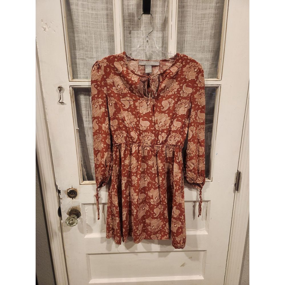 Lark‎ + Grey Burnt Orange Floral Flowy Dress